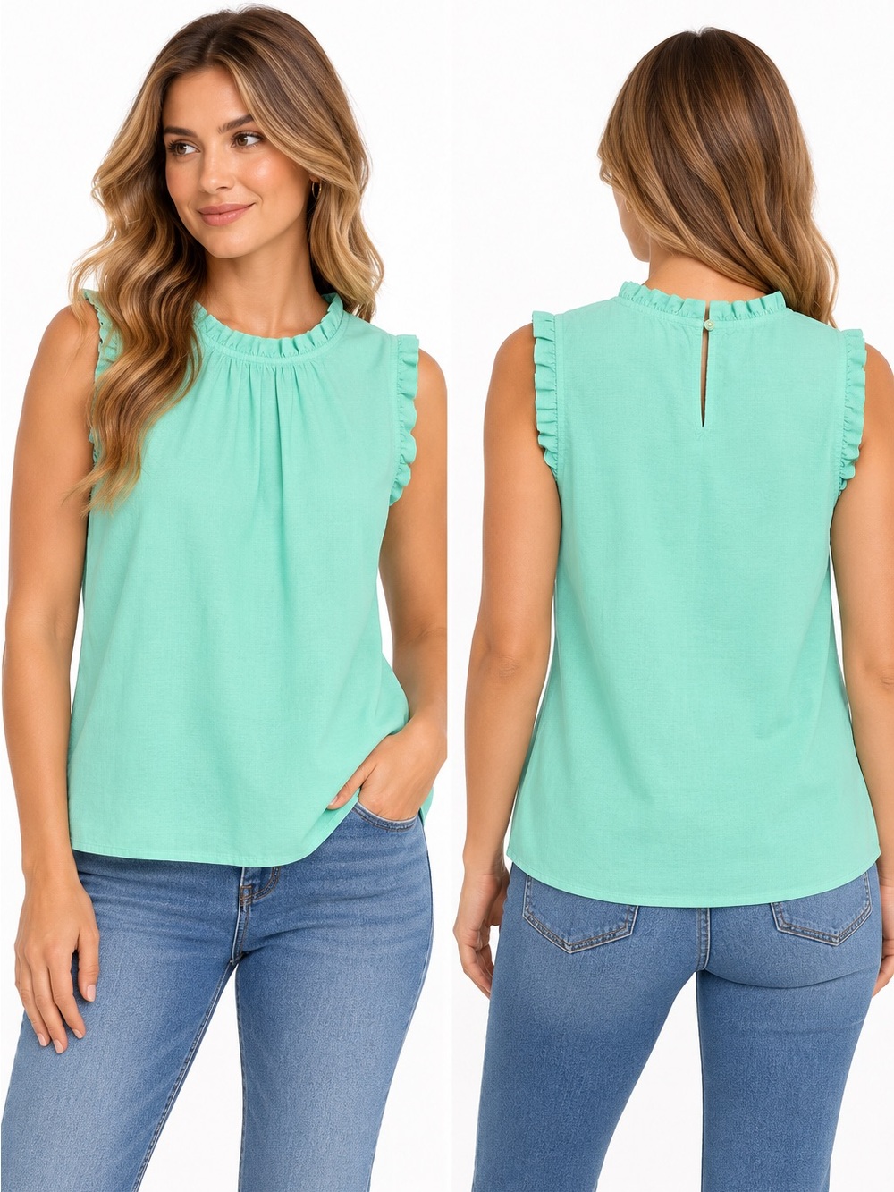 J. Crew cotton linen blend Mint Green Ruffle-Trim Sleeveless Camisole S